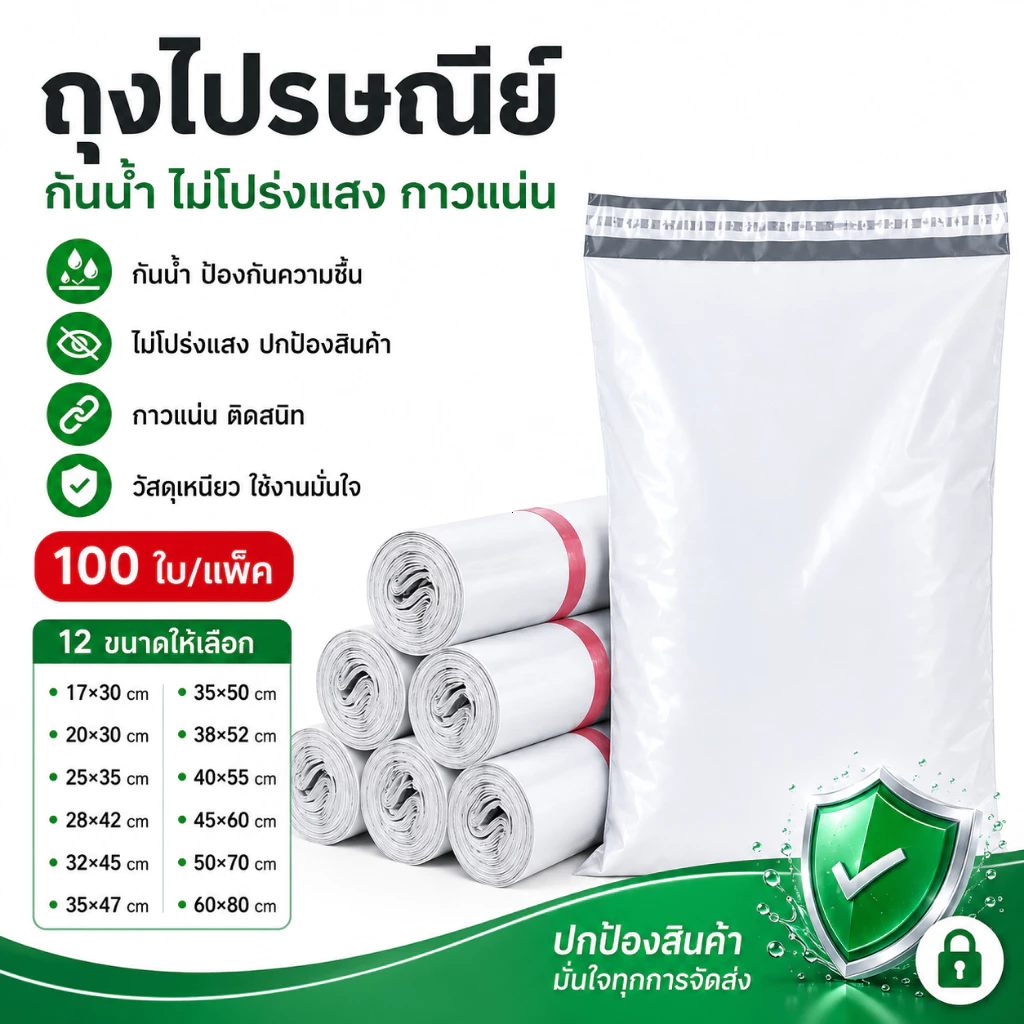 ถุงไปรษณีย์พลาสติกสีพาสเทล 100 ใบ กันน้ำ กาวแน่น ส่งสินค้าออนไลน์