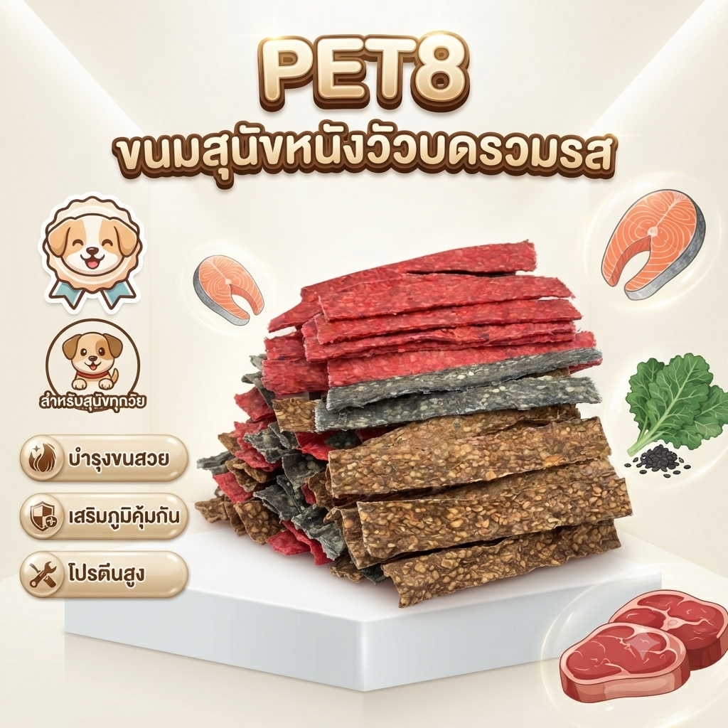 แผ่นหนังวัวบด ขนมสุนัข ขนมหมา ทำจากวัวแท้ 100% คละรส 450 150แท่ง ขนาด 5นิ้วx7-8mm เคี้ยวมันส์ NO Fats NO cals