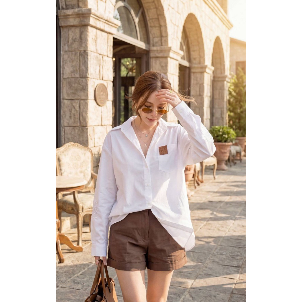 #Cotton Candy🍭 เสื้อเชิ้ตสีขาว l แขนยาวปักเเขน **สินค้าจากร้าน cotton candy แต่เป็นป้ายแบรนด์ค่ะ