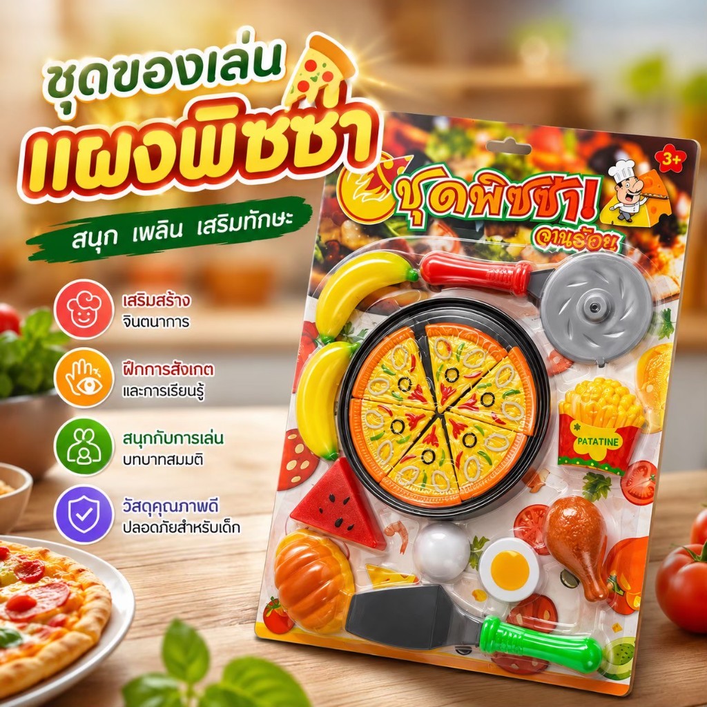 พร้อมส่ง！PIZZA ชุดของเล่นแผงพิซซ่า – สนุกกับการทำพิซซ่าจำลอง! 🍕✨