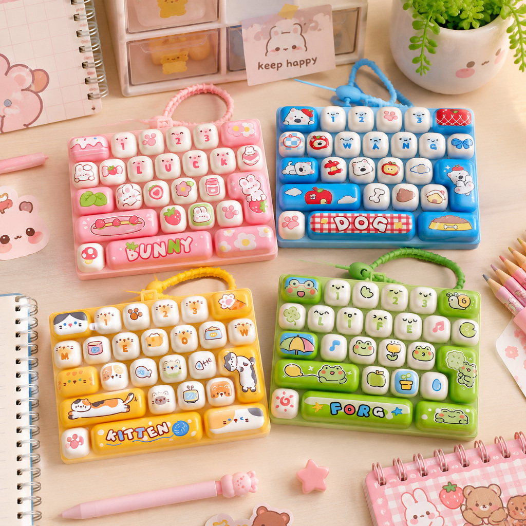 คีย์บอร์ดคลิกน่ารัก 26 ปุ่มกด Mini Keyboard clicker พวงกุญแจ ของเล่นกดคลายเครียด