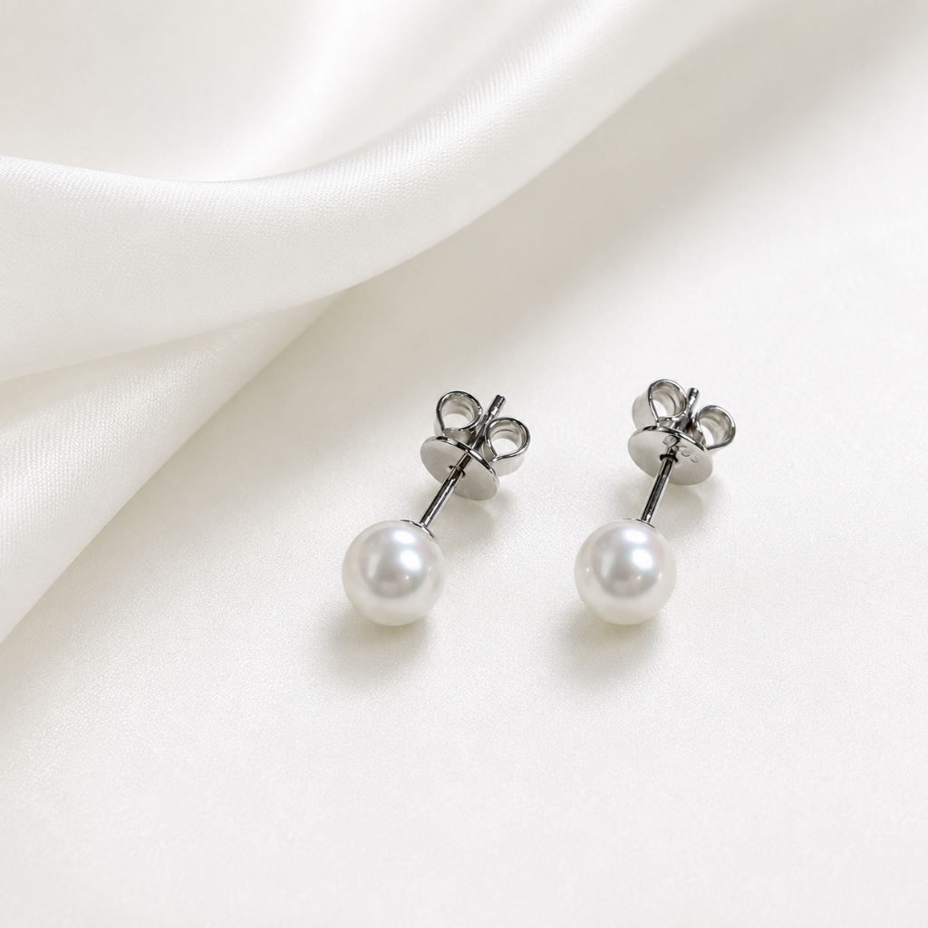 ต่างหูไข่มุกญีุ่ป่นแท้คัดเกรด A ไข่มุกอะโกย่า สีขาวเงา Akoya pearls ก้านเงิน Silver (เลือกขนาดมุกที่ต้องการ)
