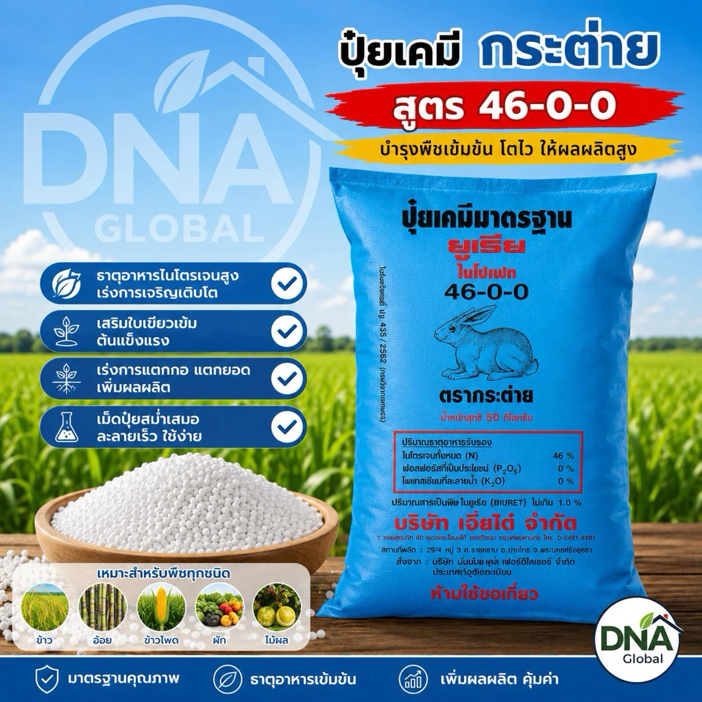 ( 1 กระสอบ 50กิโลกรัม) 46-0-0กระต่าย เจียไต๋ และ 46-0-0วายวีพี