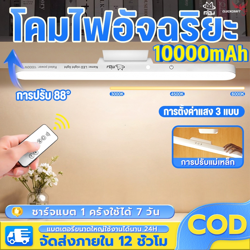 CLUCKCRAFT【รับประกัน 30 ปี】โคมไฟตั้งโต๊ะ เปิดได้ 3 แสง 28cm ไฟแม่เหล็ก ไฟอ่านหนังสือ ไฟ LED USB ไฟแต่งห้อง ไฟติดห้อง