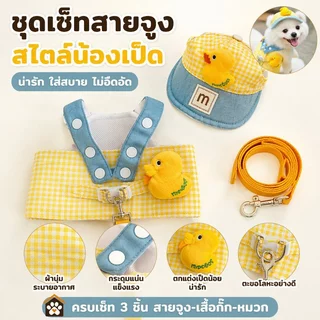 ชุดแมว 3pcs สายจูงแมว สายจูงสุนัข ชุดหมา กลางแจ้ง ระบายอากาศได้ดีและสะดวกสบาย สายจูง