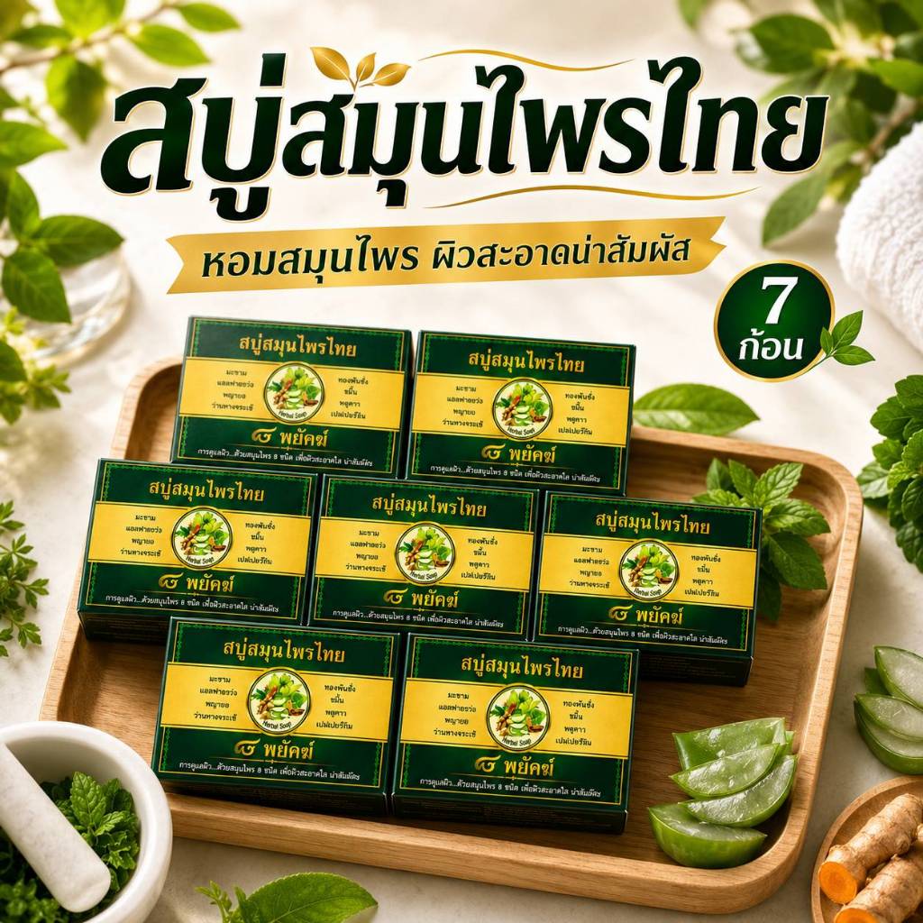 สบู่สมุนไพร 8 พยัคฆ์ ขนาด 50 กรัม คันตัว 7 ก้อน