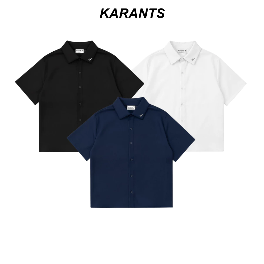 Karants เสื้อเชิ้ต Cropped Boxy ผ้าฝ้ายเนื้อเย็น ตกแต่งด้วยโลหะ สำหรับผู้ชายและผู้หญิง Unisex - KR350