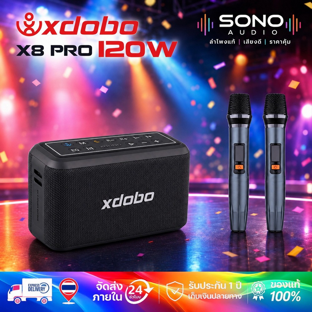 Xdobo X8 Pro 120W Super Bass ลำโพงบลูทูธ พร้อม 2 ไมค์ไร้สาย Wireless Microphones ระบบเสียง 2.2 เสียง
