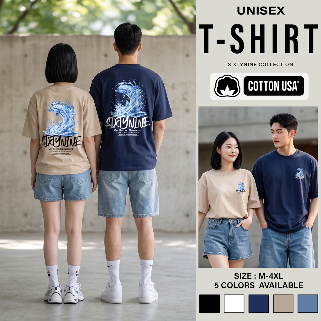 เสื้อยืดแขนสั้น ผ้าCotton M-4XL พิมพ์ลาย "Dolphin" พร้อมส่ง