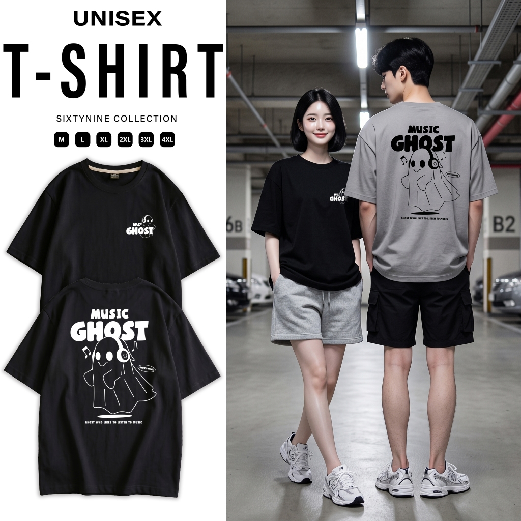 เสื้อยืดแขนสั้น ผ้าCotton M-4XL พิมพ์ลาย "Ghost Music" พร้อมส่ง