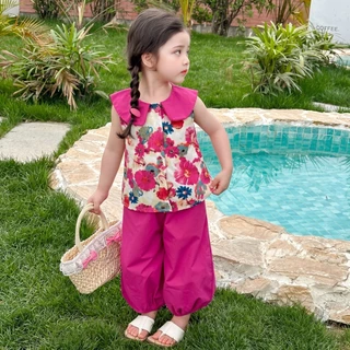 PRINCESS KESLI 1-9 ปี ชุดเด็กหญิงแฟชั่น 2ชิ้น เสื้อ+กางเกง คอตุ๊กตา แฟชั่นเด็ก ฤดูร้อน เสื้อกั๊ก เสื้อแขนกุด เด็กผู้หญิง