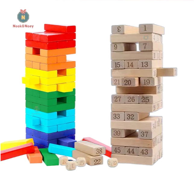 พร้อมส่ง เกมตัวต่อไม้ ตึกถล่ม 54 ชิ้น พร้อมลูกเต๋า 4ลูก ของเล่นไม้ ตัวเลข เรียงสี