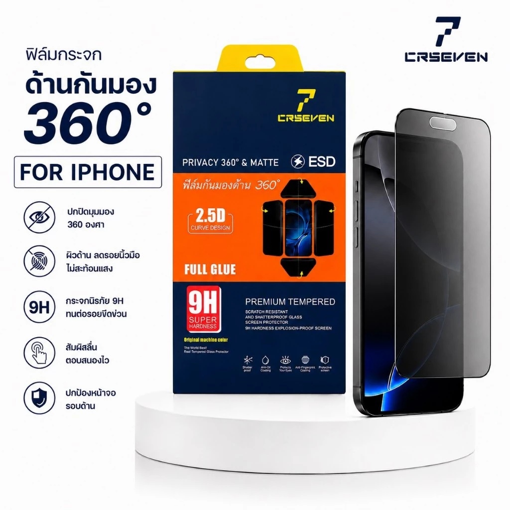 jc168 (022) ฟิล์มกระจกกันมองด้าน360° ( CRSEVEN ) สำหรับ IPhone x/17Promax