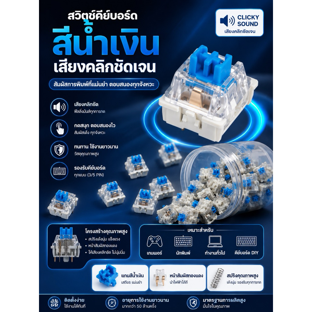 สวิตช์สีฟ้า เสียงชัดเจน ไม่มีขั้นต่ำ