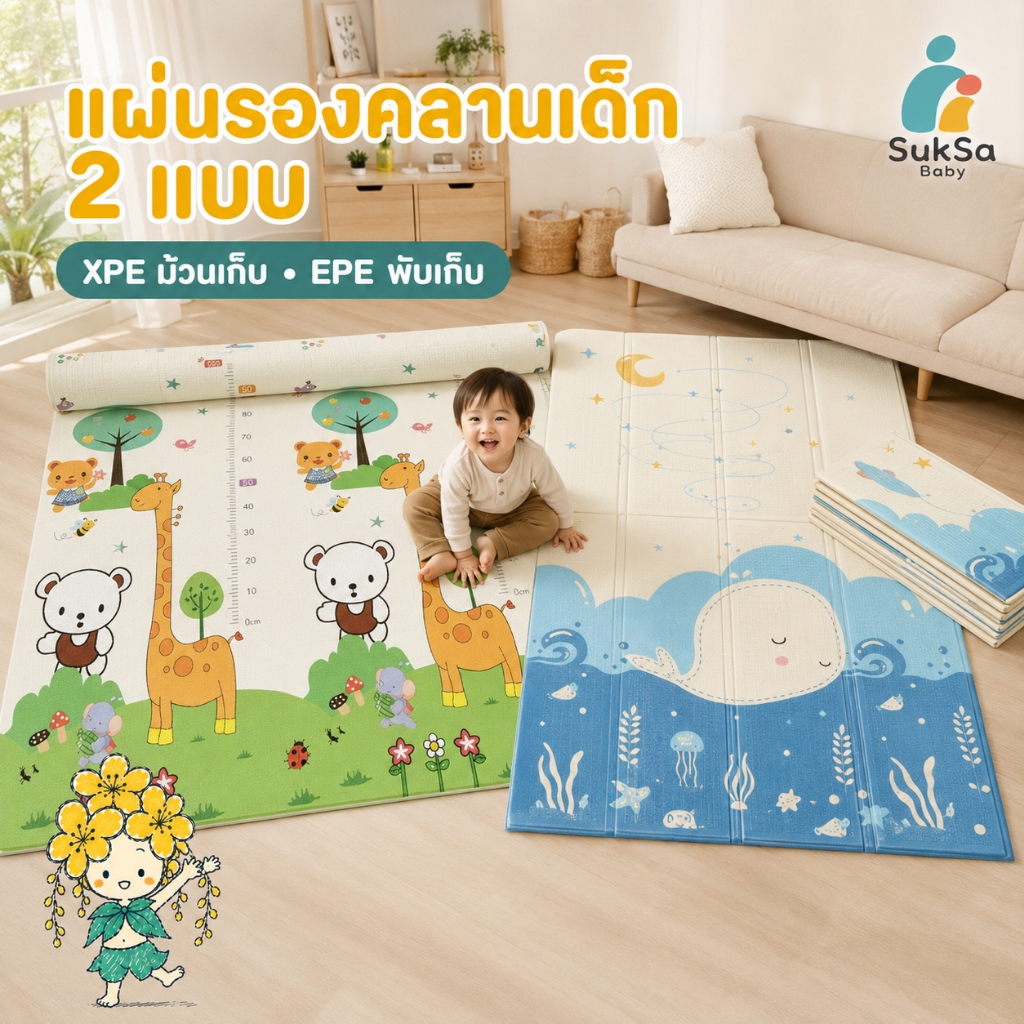 แผ่นรองคลานเด็ก เสื่อรองคลาน XPE EPE หนา 1 ซม. แบบม้วนเก็บหรือพับเก็บ ประหยัดพื้นที่ สำหรับใช้ในบ้าน