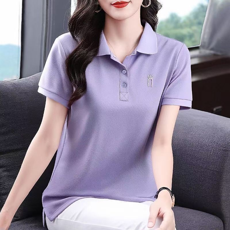 เสื้อโปโลแขนสั้นดีไซน์เฉพาะกลุ่ม หรูหราและมีสไตล์ สำหรับคุณแม่ สไตล์ใหม่ล่าสุดสำหรับฤดูร้อน เก๋ไก๋ เรียบง่าย และประณีต
