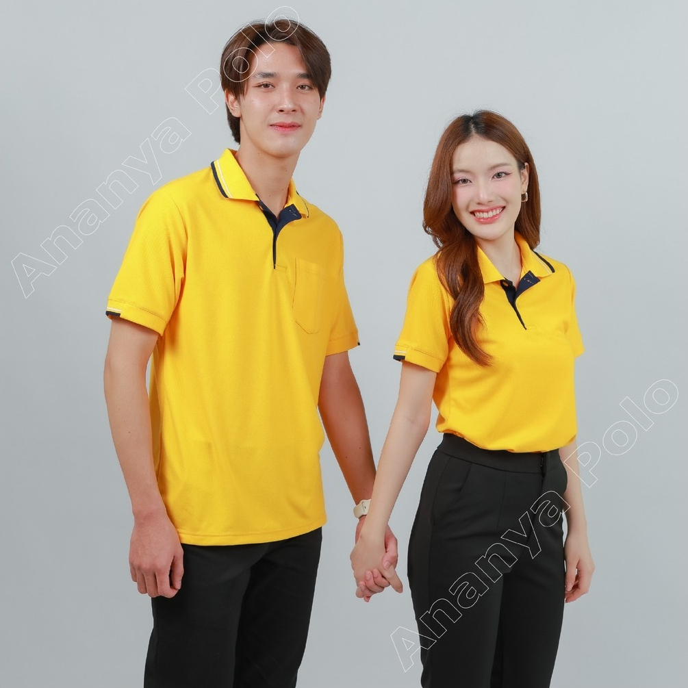 🔥ลดล้างสต็อก🔥 (สีเหลืองเข้ม/เหลืองทอง) เสื้อโปโล ผู้ชายมีกระเป๋าเสื้อ ผู้หญิงไม่มีกระเป๋า