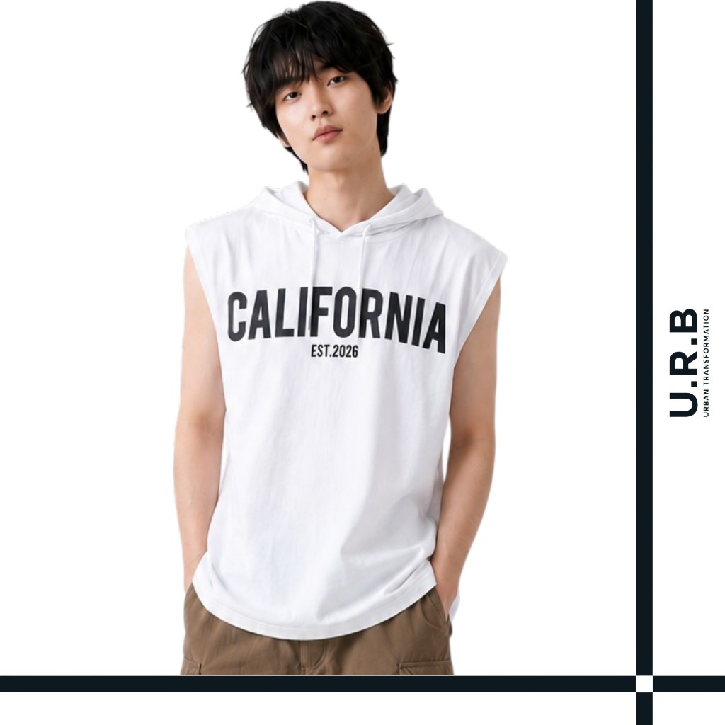 URBAN : MEN'S SLEEVELESS HOODIE เสื้อฮู้ดแขนกุดผู้ชาย รุ่น 1UTMT5067 สี White - ขาว
