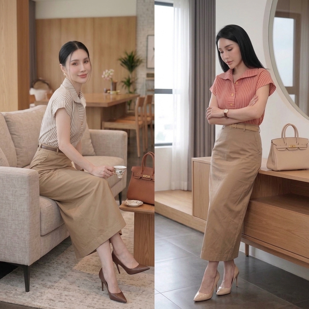CT888  (เฉพาะเสื้อ) เสื้อเชิ้ตแฟชั่น ลายทางแนวเกาหลี