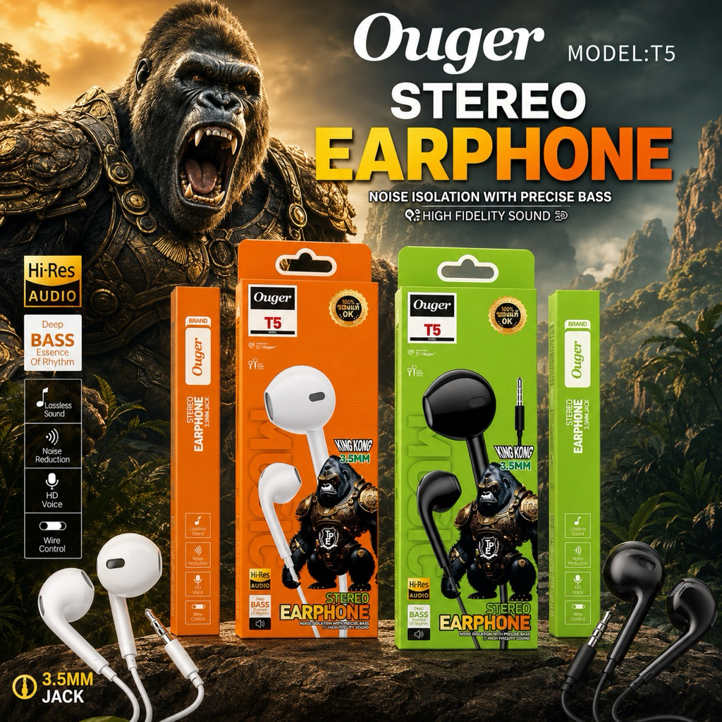 Ouger T5 หูฟัง 3.5mm สมอลทอล์ค มีไมค์ เสียง Hi-Fi เบสหนัก หูฟังมีสาย แจ็ค 3.5 มม. ใช้กับมือถือ คอม โน้ตบุ๊ก