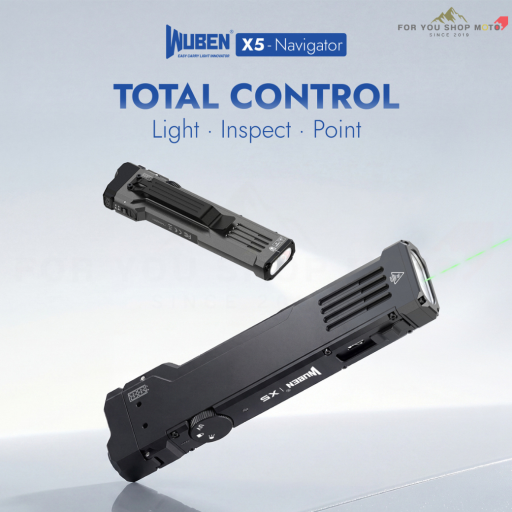ไฟฉาย WUBEN X5 3-in-1 1300 Lumens แสงขาว + UV 365nm + เลเซอร์เขียว บอดี้แบนทรง EDC แบตชาร์จได้/รองรั