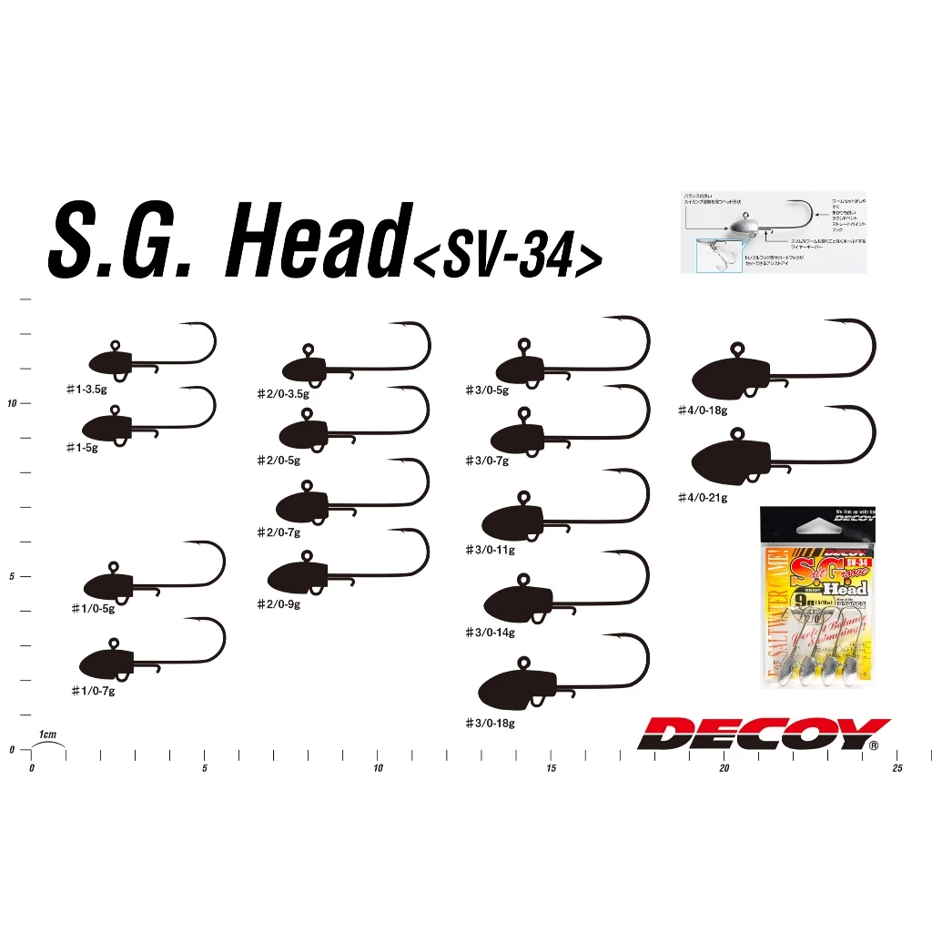 เบ็ดตกปลาหัวจิ๊กดีคอยล์ Decoy SV-34 S.G.Head พร้อมห่วงใส่ สามทางได้ เบ็ดคม ๆ ทนน้ำเค็ม