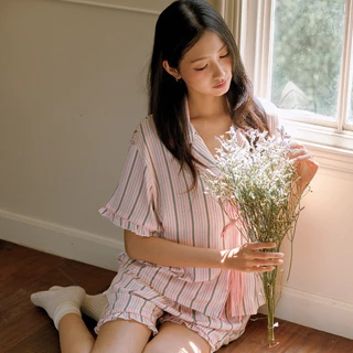 MUSLIN Beauty stripes in pink - Silk Satin Pajamas [Basic collection]
