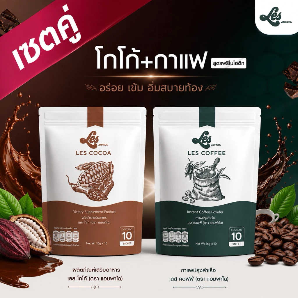 [แพคคู่] โกโก้/กาแฟ ข้าวฟาไฉ สูตรผสมพรีไบโอติก น้ำตาล0%