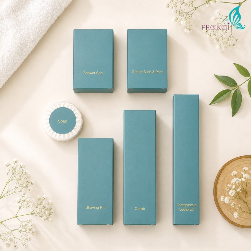 PRAKAIVANICH ชุดกล่องกระดาษเคลือบสีเขียว【100 เซ็ท】ของใช้โรงแรม Eco-Friendly (ย่อยสลายได้) แบบจัดเซ็ท