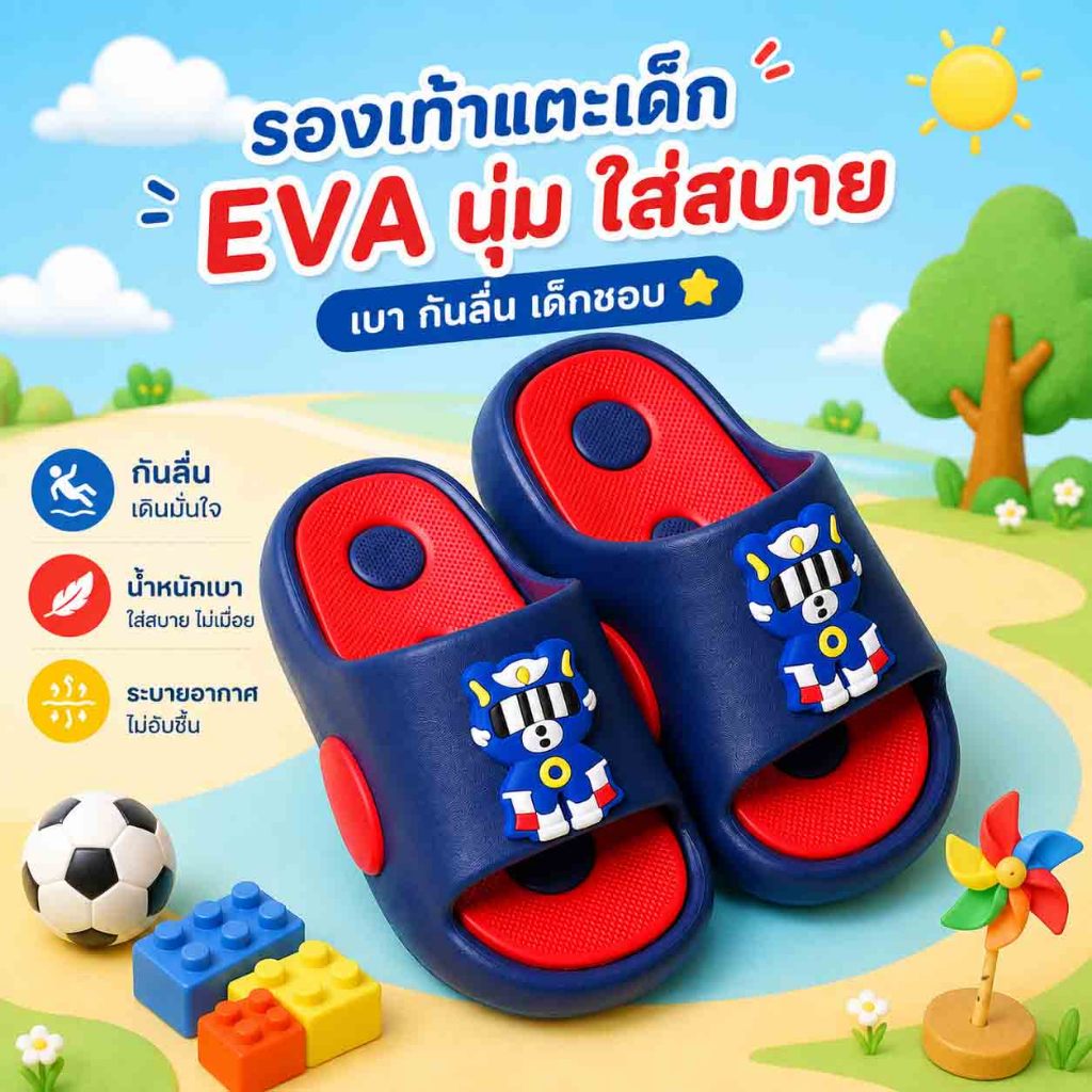 【พร้อมส่งจากไทย】CozyWalk รองเท้าแตะเด็กผู้ชาย EVA รองเท้าเด็ก กันลื่น กันน้ำ พื้นนุ่ม น้ำหนักเบา ลายการ์ตูน ขนาด 24-35