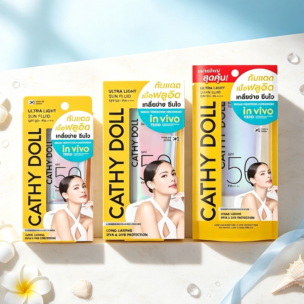 ครีมกันแดด เคที่ดอลล์ อัลตร้า ไลท์ ซัน ฟลูอิด เอสพีเอฟ50 พีเอ++++ Cathy Doll Ultra Light Sun Fluid SPF50 PA++++ 40/70 ml