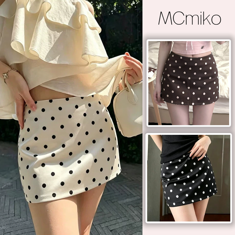 Polka Dot กระโปรงเอวสูง กระโปรงเอไลน์ลายจุด กระโปรงสั้นใส่ได้ทุกชุด พร้อมกางเกงในกันโป๊สำหรับผู้หญิง