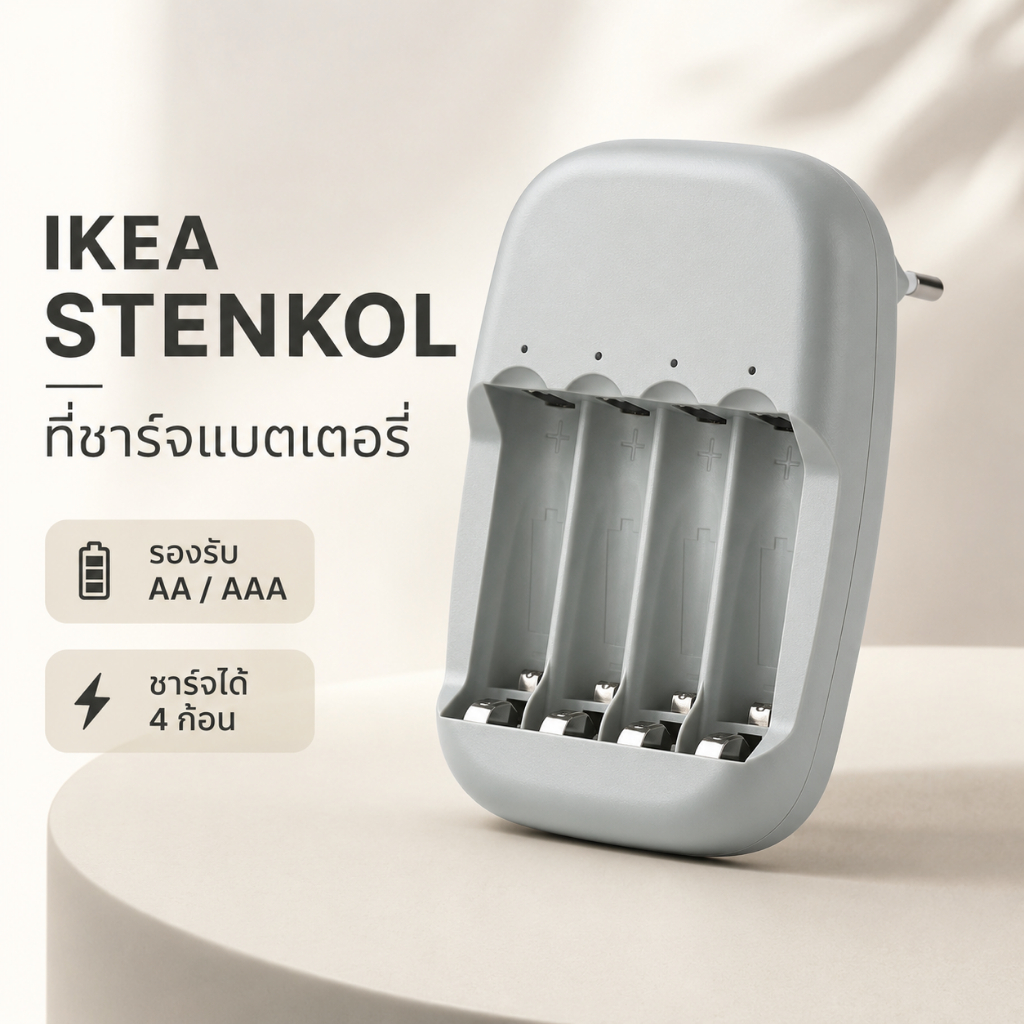 IKEA STENKOL ที่ชาร์จแบตเตอรี่ AA AAA 4 ช่อง และถ่านชาร์จ IKEA LADDA ของแท้