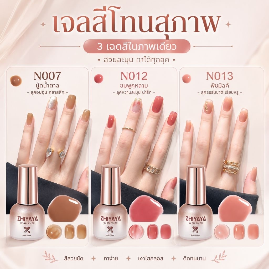 ZHIYAYA สีทาเล็บเจล สีเจลนู้ด เนื้อเนียนใส แลดูเล็บสุขภาพดี ขนาด 8ml.
