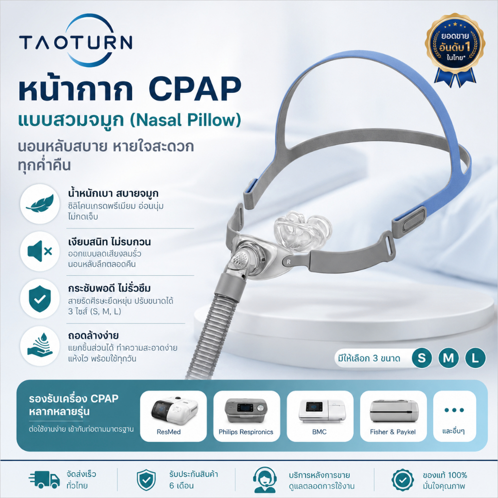 หน้ากาก cpap bmc P2 หมอนรองจมูก ซิลิโคน 3 ขนาด S/M/L พร้อมอุปกรณ์ 22 มม. เหมาะสําหรับเครื่อง CPAP เชื่อมต่อท่อและจมูก