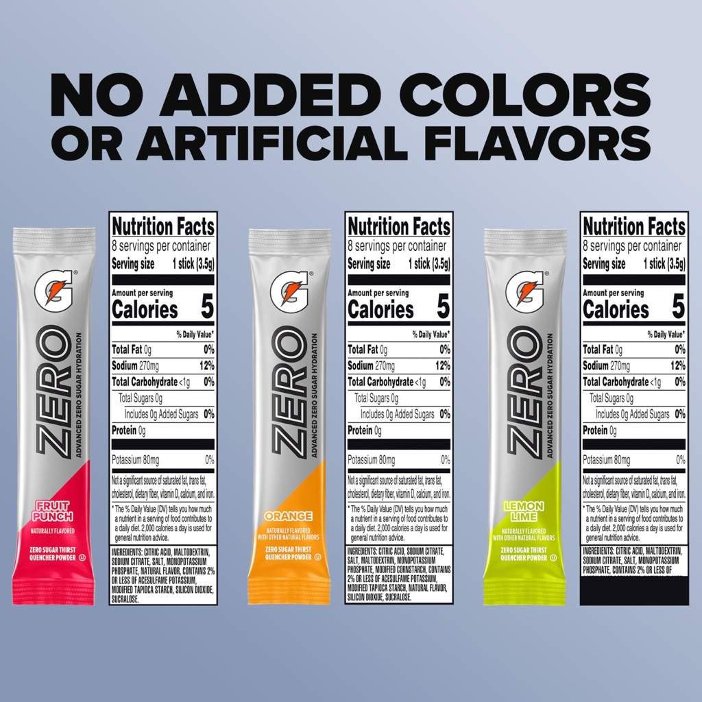 Gatorade Zero Electrolyte Drink Mix Powder Sticks, Zero Sugar