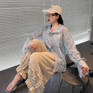 crop..shop เสื้อเเขนยาวคอบัว สวยมากลมุนลงตัว งานสวยมาก ช่วงเเขนผูกสวยเก๋ กระดุมใช้ได้จริง เลิศมากจ้า