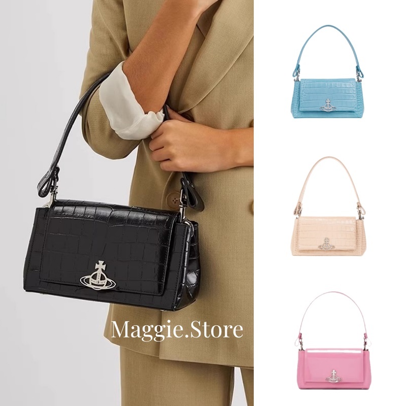 Maggie store👜แท้💯Vivienne Westwood กระเป๋าาถือ ดาวเสาร์ vivian ลายจระเข้ ถุงใต้วงแขน กระเป๋าสะพายข้า