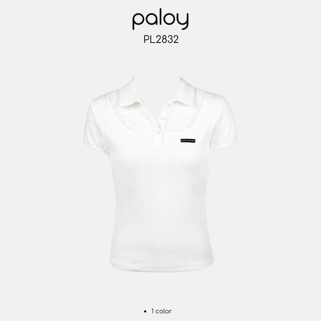 Paloy - PL2832 เสื้อยืดแขนสั้น แต่ง 2 ชั้นดีเทลอกระบายลูกไม้
