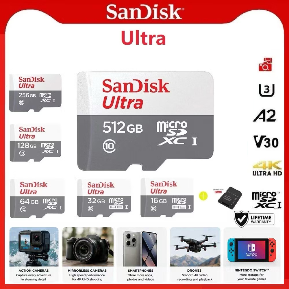 SanDisk Ultra Micro SD Card Class10 128GB SDXC 100MB/s (SDSQUNR-128G-GN6MN) ประกันSynnex 7 ปี