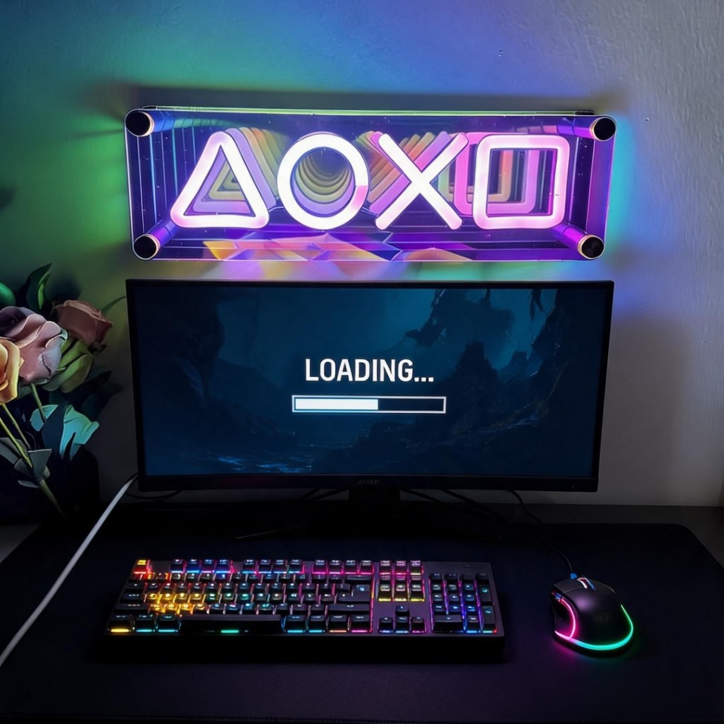 🎮พร้อมส่ง โคมไฟนีออน อะคริลิค ไล่โทนสี สีสันสดใส สําหรับตกแต่งห้องเล่นเกม ไฟไอคอน