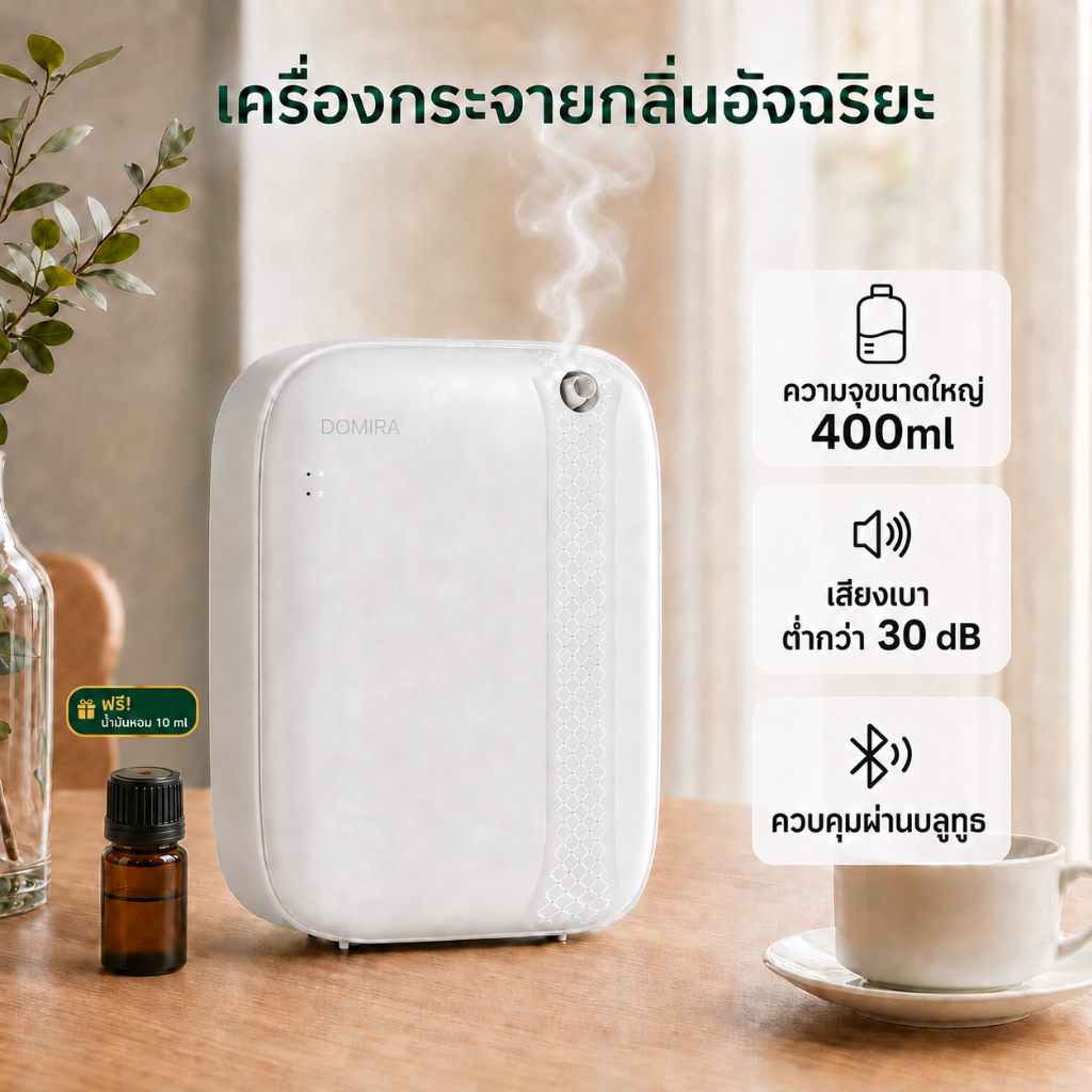 Domira เครื่องพ่นอโรม่าอัตโนมัติ เครื่องกระจายกลิ่นหอม APP ควบคุม ถังน้ำ 0.55L ใช้ได้ในบ้าน โรงแรม ร้านค้า