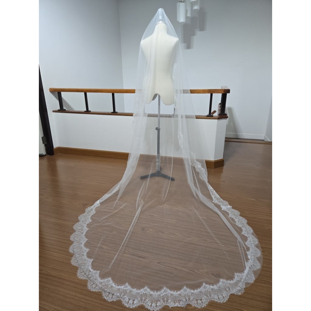 Veil เวลเจ้าสาว สีขาวนวล ขาวออฟไวท์ ฉลุลายลูกไม้บางเบา เนื้อผ้าสวยนิ่มมี 1.5 เมตรและ 3 เมตร