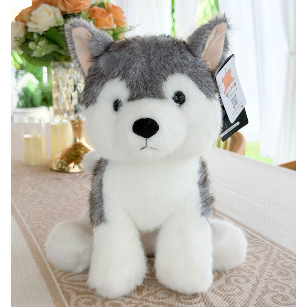 ตุ๊กตาสุนัขไซบีเรียนฮัสกี้ (Siberian Husky) ท่านั่ง ขนนุ่ม ขนาด 28cm
