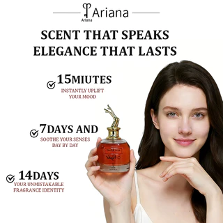 Ariana Sexy Ready Night Eau De Parfum 100ml, Unique golden leg-shaped cap design, round glass bottle with rich red perfu