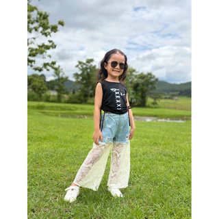 พร้อมส่งในไทย เซ็ตเสื้อ กางเกงยีนส์แต่งฉลุ
