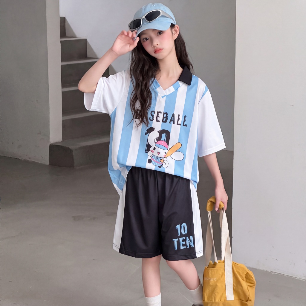 ชุดเซ็ทเด็กผู้หญิงแฟชั่น เสื้อแขนสั้นกางเกงขาสั้น รูปที่ 2