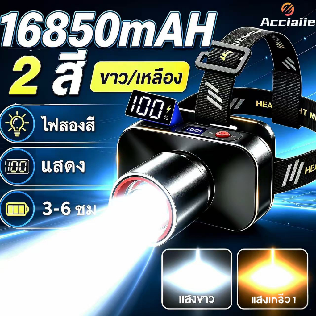 ไฟคาดหัว Led ไฟสองสี จอแสดงผลแบบดิจิตอล พกพาได้ ไฟฉายคาดหัว 
