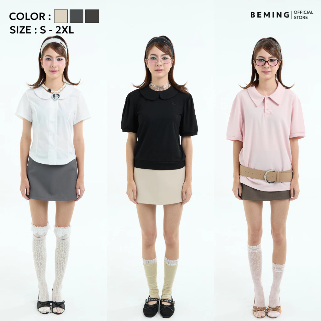 Bemingskirt100(S-2XL) - BEMING Mini Skirt - กระโปรงสั้นทรงเอดีไซน์เรียบแมตช์ได้ง่ายกับทุกลุค