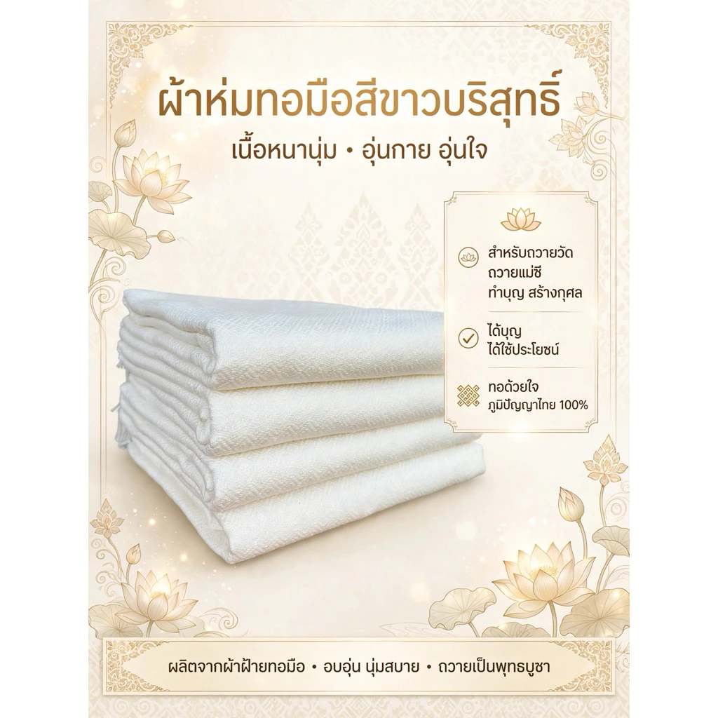 ผ้าห่มทอมือสีขาวปฏิบัติธรรม เนื้อผ้าหนานุ่ม ถวายวัด ถวายแม่ชี ผ้าฝ้าย💯✔️ราคาส่งทักแชท✔️
